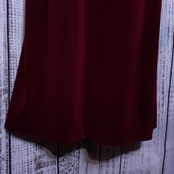 Velour ruby red maxi lounger house dress w ruffles - Picture 7 of 15